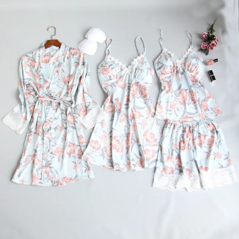 Sexy 4PCS Pajamas Set Womens V-Neck Cami Nighties Wear Pijama Home Nightwear Lingerie Nighty Spring Robe Gown Suit Nighties
Sexy 4PCS Pajamas Set Womens V-Neck Cami Nighties Wear Pijama Home Nightwear Lingerie Nighty Spring Robe Gown Suit Nighties