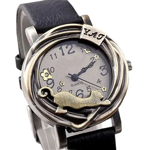 Vintage Women Watch Jewelry Cat Flower Case Faux Leather Band Quartz Clock Analog Wrist Watch reloj mujer Ladies Watch
Vintage Women Watch Jewelry Cat Flower Case Faux Leather Band Quartz Clock Analog Wrist Watch reloj mujer Ladies Watch