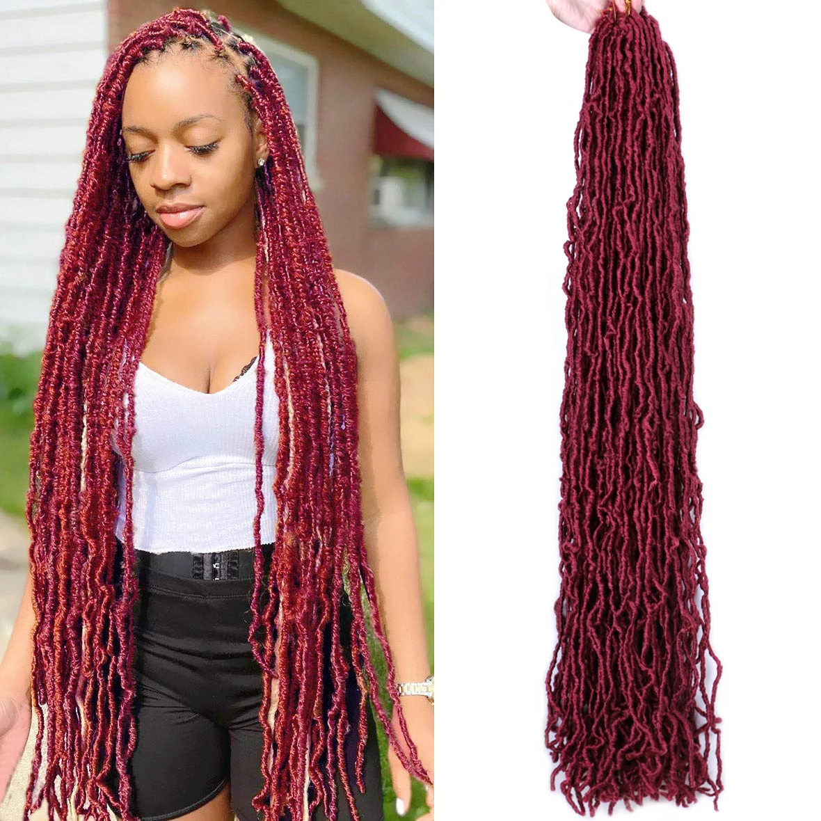 Расширения волос Mtmei Hair Faux Locs Crochet Long Curly Dreadlocks Extensions Natural Soft Braids Red Burgundy Ombre.