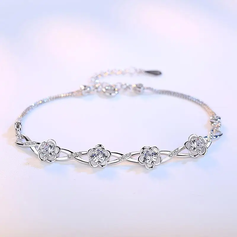 

Sansheng Sanshi Miles Peach Blossom Bracelet Female Korean Style Ornament Sterling Silver Simple Birthday Gift
