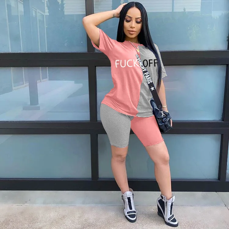 Summer 2020 explosion models of European and American women's solid color stitching alphabet printing suit
Summer 2020 explosion models of European and American women's solid color stitching alphabet printing suit