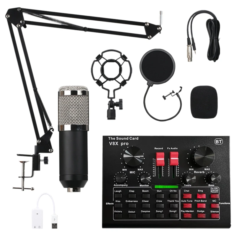 V8X PRO Audio Mixer Live Sound Card Bluetooth USB BM800 Microphone Condenser 15 Sound Mode DSP 5.1Channel Kit
V8X PRO Audio Mixer Live Sound Card Bluetooth USB BM800 Microphone Condenser 15 Sound Mode DSP 5.1Channel Kit