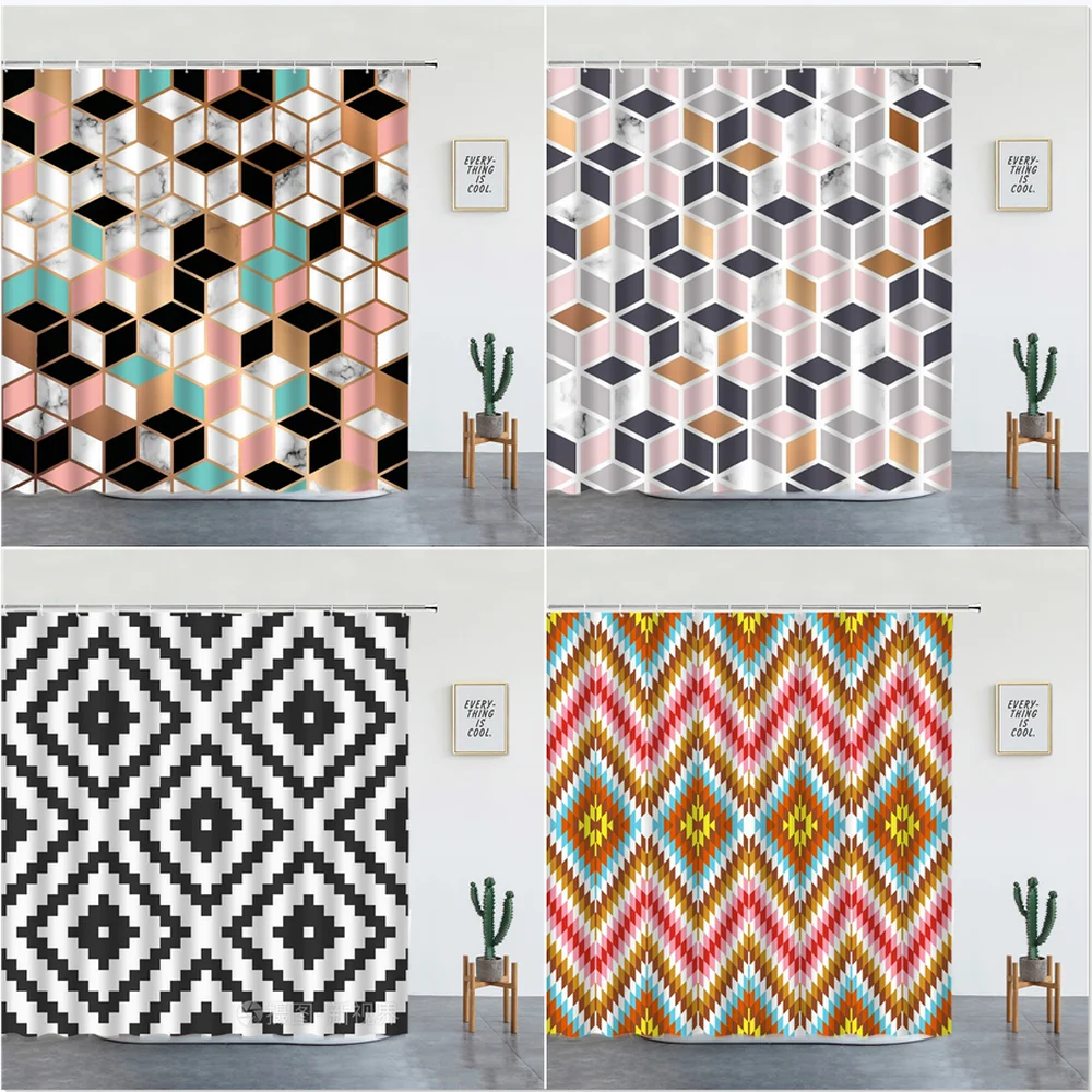 Набор штор для душа с геометрическим рисунком, настенное украшение для ванной комнаты с мраморными черно-белыми полосками, с крючком 
Набор штор для душа с геометрическим рисунком, настенное украшение для ванной комнаты с мраморными черно-белыми полосками, с крючком
