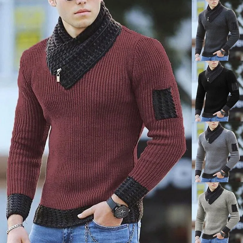 Long Sleeve Scarf Collar Color Block Sweater Men's Autumn and Winter Casual Slim Knit Sweater Pullover Harajuku Sweater
Long Sleeve Scarf Collar Color Block Sweater Men's Autumn and Winter Casual Slim Knit Sweater Pullover Harajuku Sweater