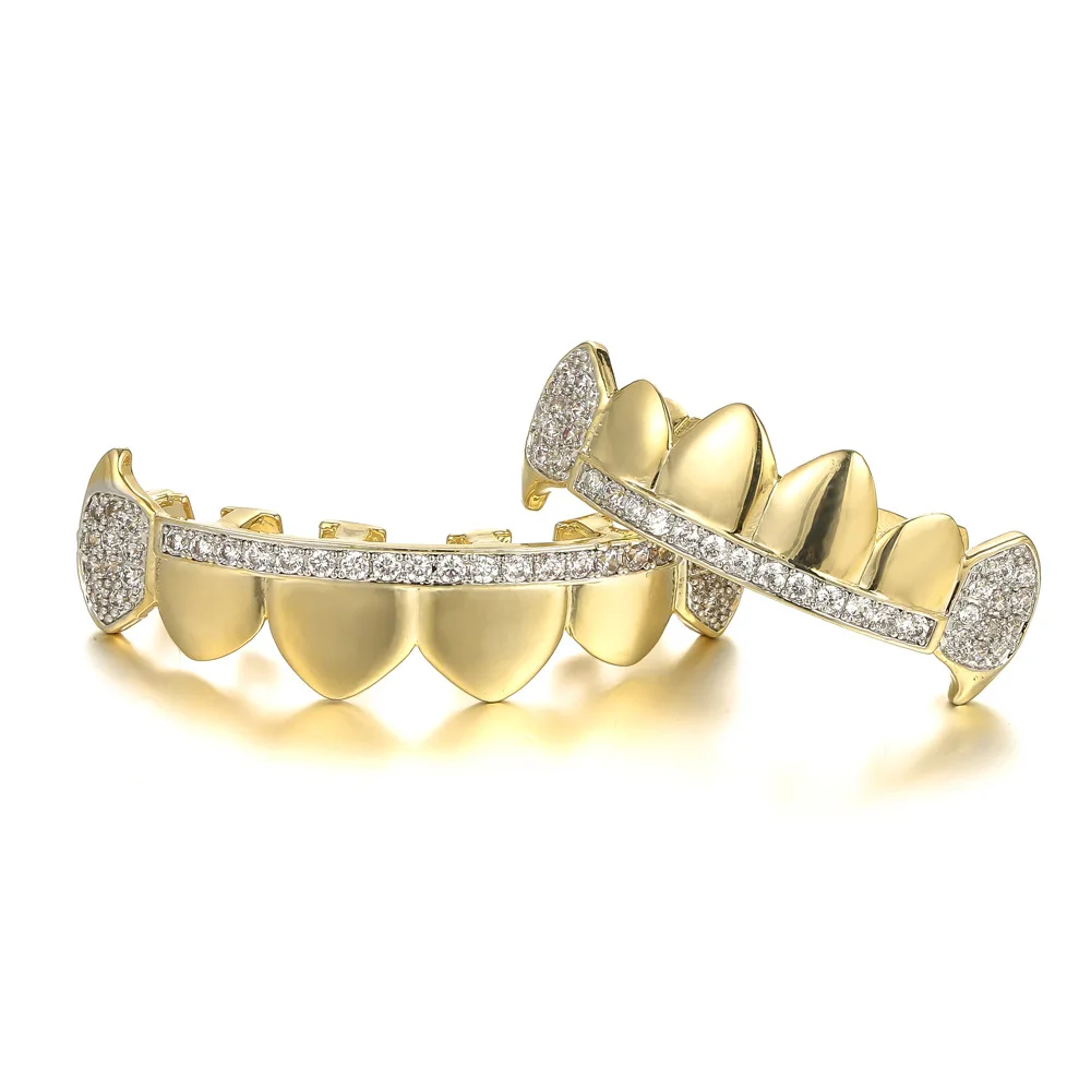 Men Teeth Grillz Hip Hop Gold Teeth Top Bottom Micro Pave CZ Stone Vampire Teeth Set Cosplay Party Body Jewelry Women Gift
Men Teeth Grillz Hip Hop Gold Teeth Top Bottom Micro Pave CZ Stone Vampire Teeth Set Cosplay Party Body Jewelry Women Gift