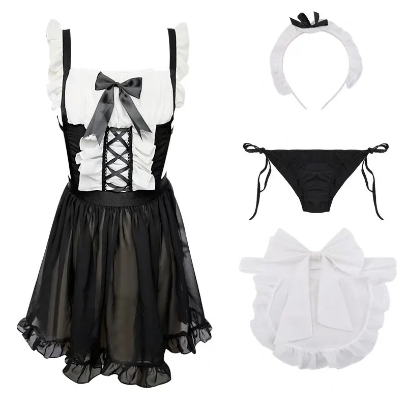 Sexy Sleep Tops Women Black Lingerie Set Bow Knot Chiffon Lady Sleep Clothes Role Play Costume Summer Lingirie Suits Sets
Sexy Sleep Tops Women Black Lingerie Set Bow Knot Chiffon Lady Sleep Clothes Role Play Costume Summer Lingirie Suits Sets