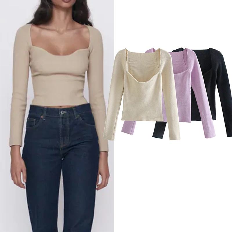 Женский Теплый хлопковый свитер Za, простой облегающий пуловер с V-образным вырезом, повседневный уличный Молодежный свитер, осень 2021 
Женский Теплый хлопковый свитер Za, простой облегающий пуловер с V-образным вырезом, повседневный уличный Молодежный свитер, осень 2021