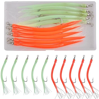 10Pcs/Box Eel Tube Jig Bait Shank Offset Octopus Barbed Fishing Hook Barrel Swivel Rigged Tube Lures For Bass Sea Fishing Tackle