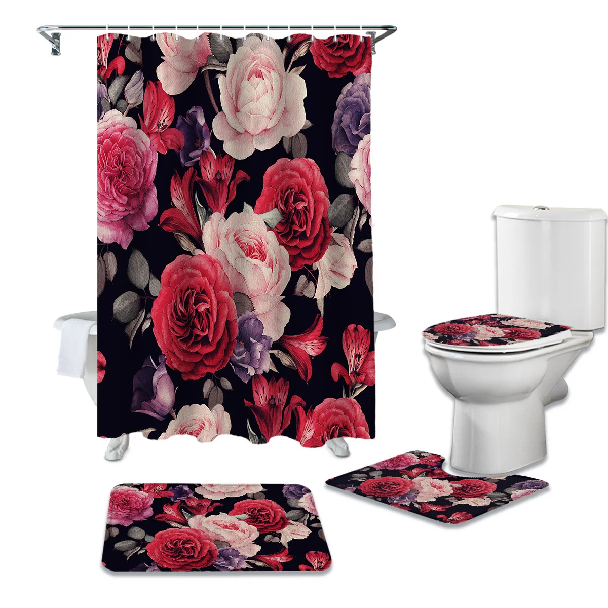 Vintage Rose Flower Shower Curtain Sets Non-Slip Rugs Toilet Lid Cover and Bath Mat Waterproof Bathroom Curtains
Vintage Rose Flower Shower Curtain Sets Non-Slip Rugs Toilet Lid Cover and Bath Mat Waterproof Bathroom Curtains