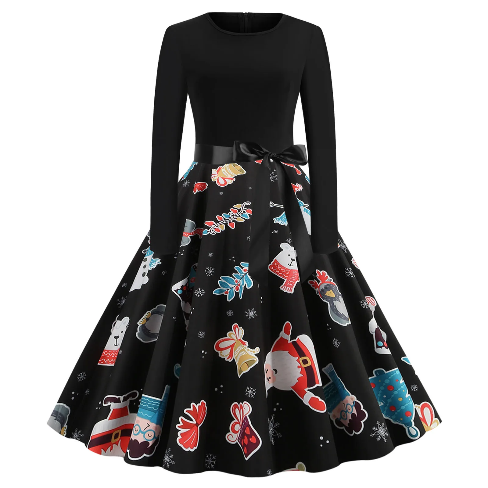 Women's Vintage Dress Christmas Printed Long Sleeve O-Neck 1950s Housewife Evening Party Prom Dresses 
Women's Vintage Dress Christmas Printed Long Sleeve O-Neck 1950s Housewife Evening Party Prom Dresses