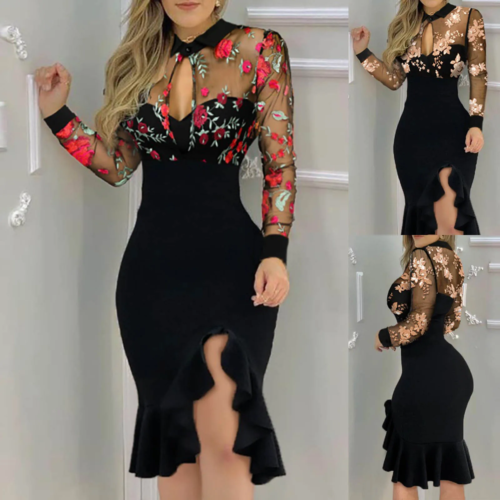 2021 Sexy Mesh Floral Bodycon Dress Women Work Office Ruffles Dress Elegant Women Party Dresses Summer Streetwear Dress Feminina
2021 Sexy Mesh Floral Bodycon Dress Women Work Office Ruffles Dress Elegant Women Party Dresses Summer Streetwear Dress Feminina