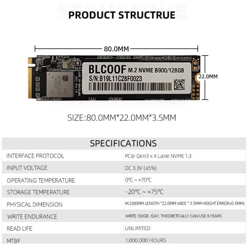PCIe NVMe M.2 SSD 128GB PCIe internal solid state BLCOOF SSD B800 factory wholesale hard disk apply to laptops and desktop
PCIe NVMe M.2 SSD 128GB PCIe internal solid state BLCOOF SSD B800 factory wholesale hard disk apply to laptops and desktop