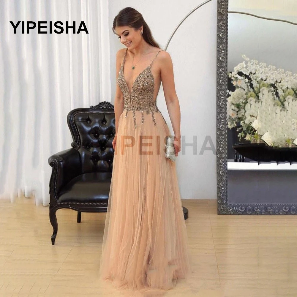 Sexy Deep V-Neck See-Through Tulle Evening Dress A-Line Spaghetti Strap Backless Sleeveless Prom Party Gown robe de soirée
Sexy Deep V-Neck See-Through Tulle Evening Dress A-Line Spaghetti Strap Backless Sleeveless Prom Party Gown robe de soirée