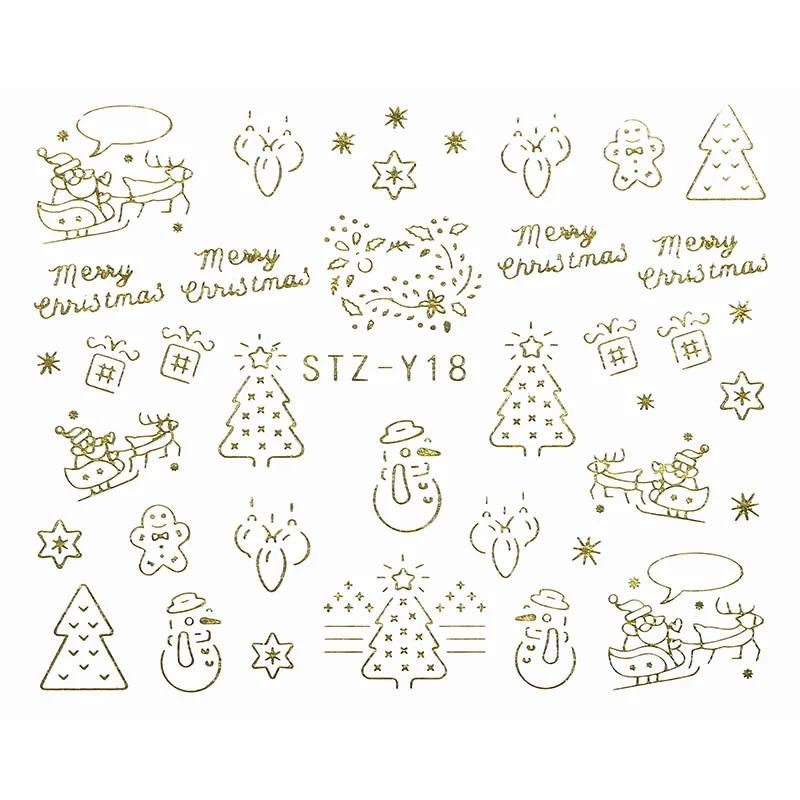 1 лист золотой серебряный Рождественский дизайн наклейки для ногтей Зимний снег