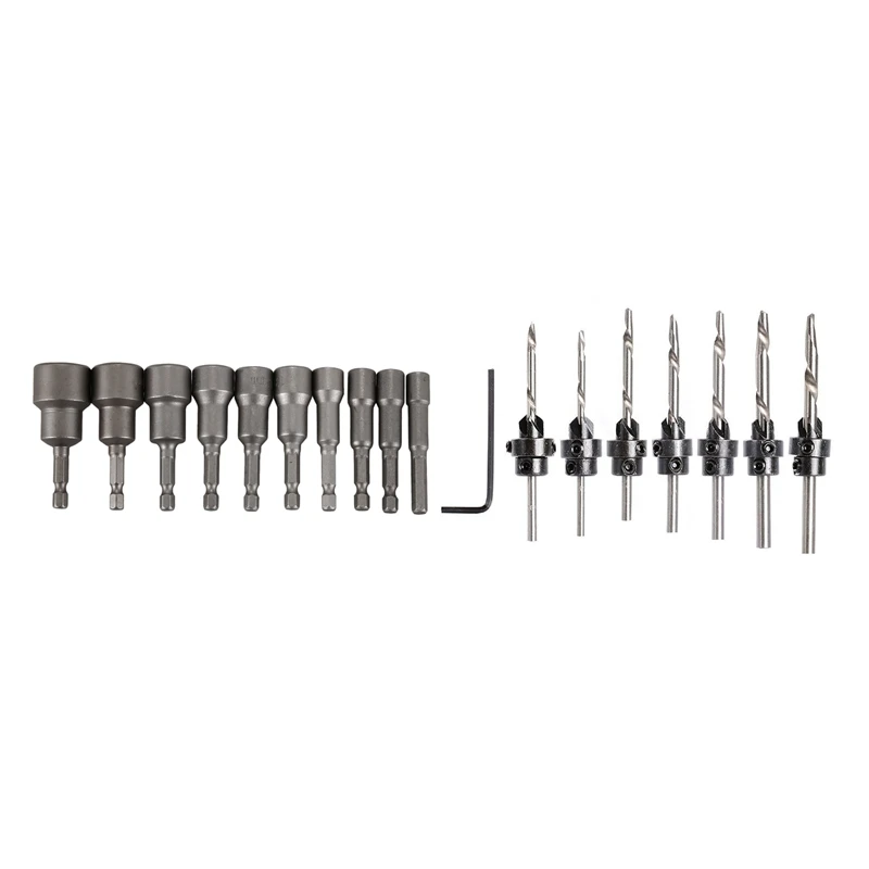 10Pcs 1/4Inch Diameter 6Mm-19Mm Hex Shank Bit Socket Magnetic Set Drill Bit Tool With 7-Pcs Countersink Drill Bit Set
10Pcs 1/4Inch Diameter 6Mm-19Mm Hex Shank Bit Socket Magnetic Set Drill Bit Tool With 7-Pcs Countersink Drill Bit Set