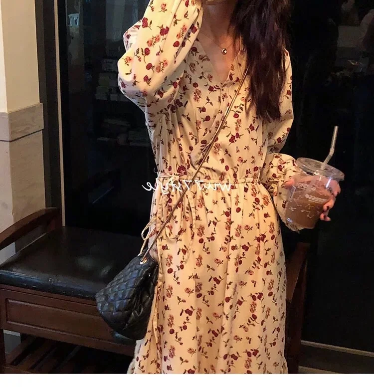 Легкое шифоновое платье с цветочным принтом, Новинка осени 2021 
Легкое шифоновое платье с цветочным принтом, Новинка осени 2021