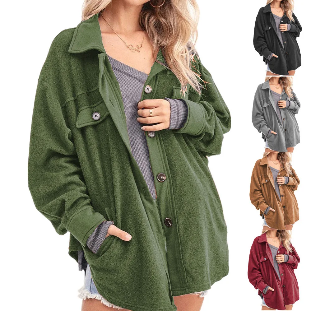 Autumn and winter new women's clothing urban casual fashion lapel fleece single-breasted solid color cardigan jacket Ladies top 
Autumn and winter new women's clothing urban casual fashion lapel fleece single-breasted solid color cardigan jacket Ladies top