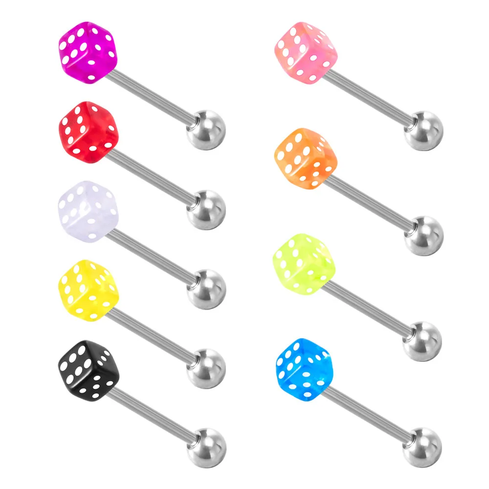 27PCS New Good Luck Dice Colorful Tongue Rings Acrylic Tongue Piercing Jewelry Women Surgical Steel Tongue Ring Bars Barbell 14G
27PCS New Good Luck Dice Colorful Tongue Rings Acrylic Tongue Piercing Jewelry Women Surgical Steel Tongue Ring Bars Barbell 14G