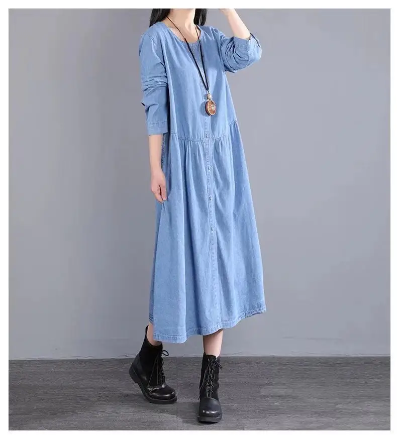 Long Sleeve Denim Cotton Dress Women 2021 New Spring Autumn O-neck Loose Casul Long Dress Maxi Dresses for Women
Long Sleeve Denim Cotton Dress Women 2021 New Spring Autumn O-neck Loose Casul Long Dress Maxi Dresses for Women