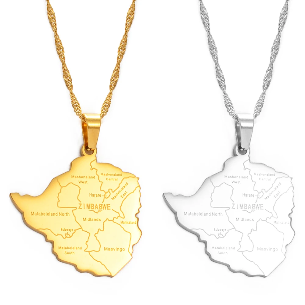Anniyo карта Зимбабве с город кулон ожерелья серебряного цвета/золотой цвет женский