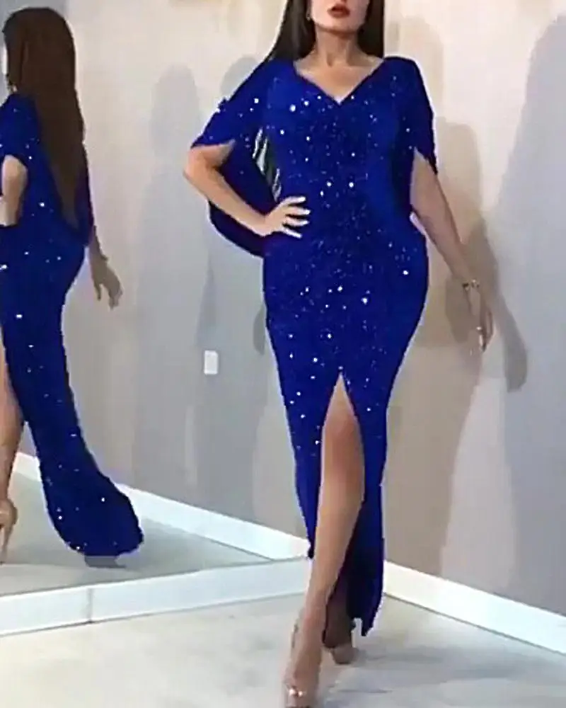 The new Royal Blue Luxury Mermaid Sexy evening dress in 2021 v-neck short-sleeved sequined women's dress
The new Royal Blue Luxury Mermaid Sexy evening dress in 2021 v-neck short-sleeved sequined women's dress