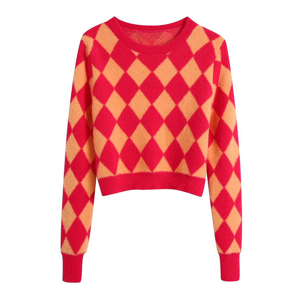 Winter Sweaters For Women Fashion 2021 Jumper Contrast Argyle Knitted Pullover Sweater Long Sleeve Crew Neck Cropped Sweater
Winter Sweaters For Women Fashion 2021 Jumper Contrast Argyle Knitted Pullover Sweater Long Sleeve Crew Neck Cropped Sweater