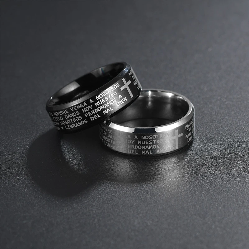 New Black Titanium Steel English Letter Lord's Prayer Ring Serenity Men's Bible Cross Rings For Women Jesus Bible Amulet Jewelry
New Black Titanium Steel English Letter Lord's Prayer Ring Serenity Men's Bible Cross Rings For Women Jesus Bible Amulet Jewelry