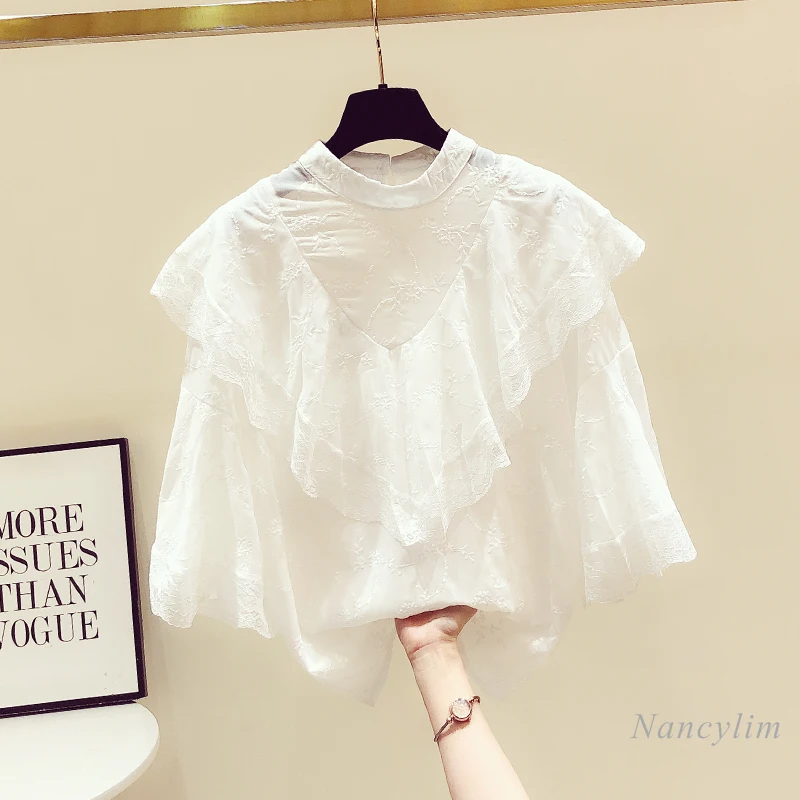 White Pullover Shirt Women 2021 New Pring Clothes Fashion Lace Chiffon Blouse Girls Ladies Stand Collar Loose Bell Sleeve Top
White Pullover Shirt Women 2021 New Pring Clothes Fashion Lace Chiffon Blouse Girls Ladies Stand Collar Loose Bell Sleeve Top
