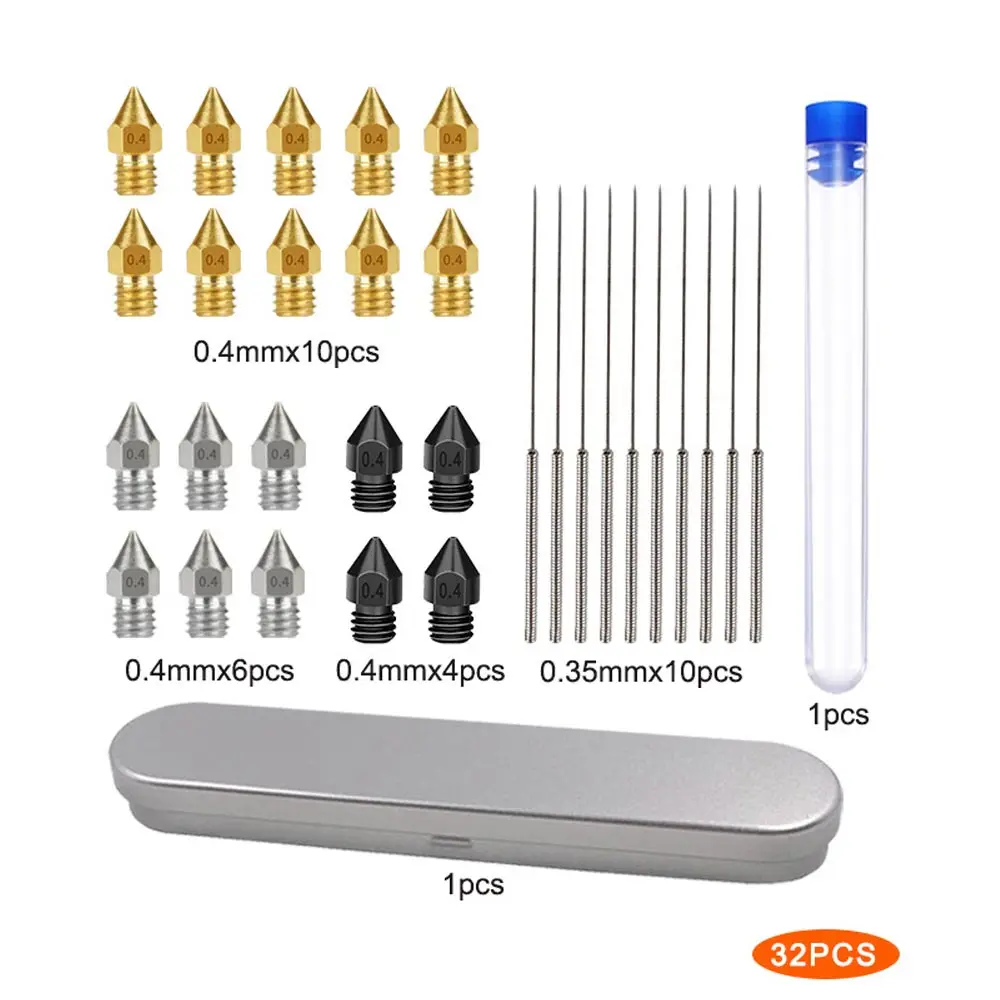 32pcs 3D Printer Nozzle Cleaning Kit Stainless Steel MK8 Nozzle Cleaning Needles Tools Set with Storage Box 3D Printer Parts
32pcs 3D Printer Nozzle Cleaning Kit Stainless Steel MK8 Nozzle Cleaning Needles Tools Set with Storage Box 3D Printer Parts