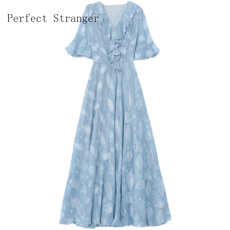 2021 Summer New Arrival Hot Sale High Quality V Collar Ruffles Short Sleeve Jacquard Women Chiffon Long Dress 
2021 Summer New Arrival Hot Sale High Quality V Collar Ruffles Short Sleeve Jacquard Women Chiffon Long Dress