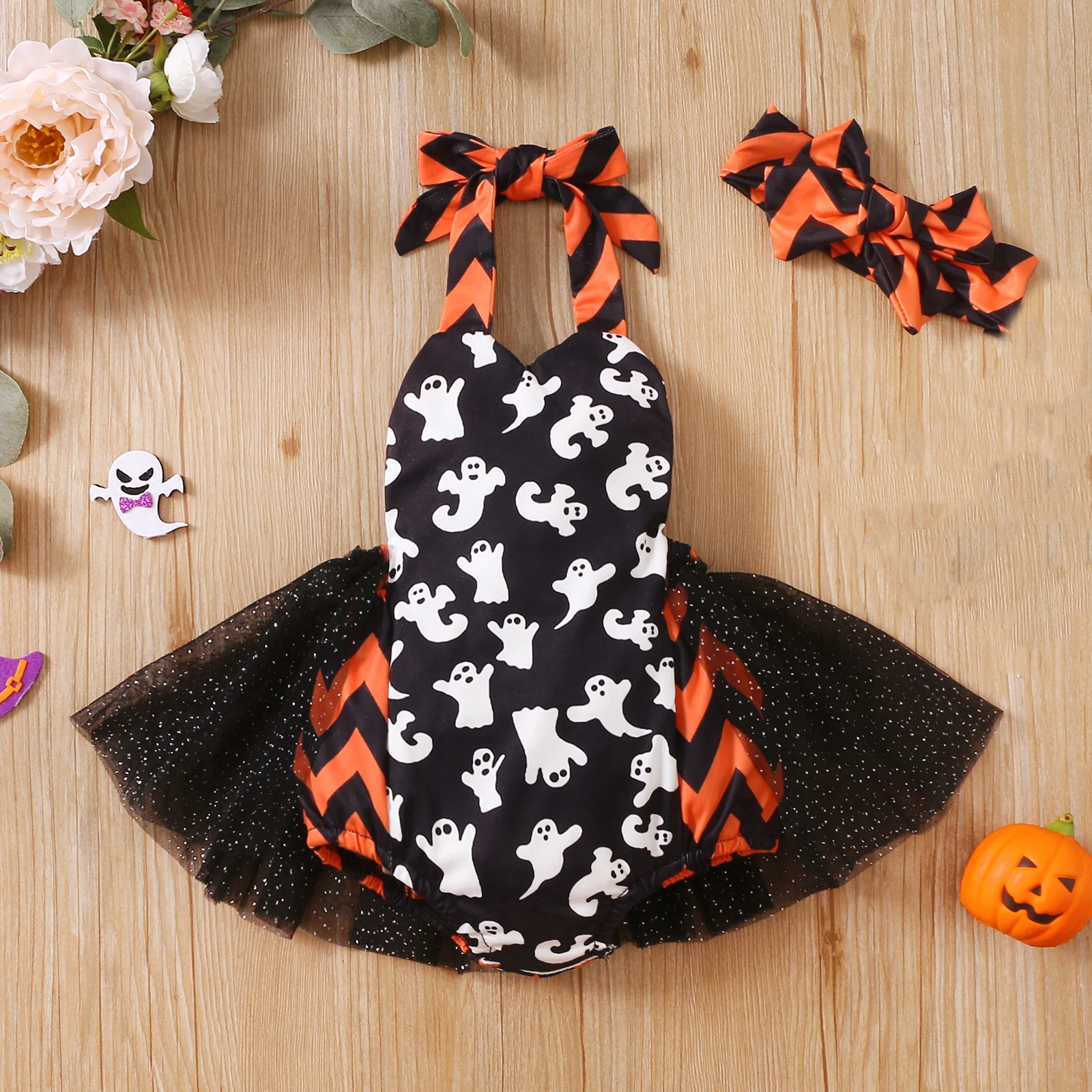 Baby Girls Halloween Romper Black Printed Pattern Sleeveless Halter Neck Tutu Dress Jumpsuit + Headband Outfit
Baby Girls Halloween Romper Black Printed Pattern Sleeveless Halter Neck Tutu Dress Jumpsuit + Headband Outfit