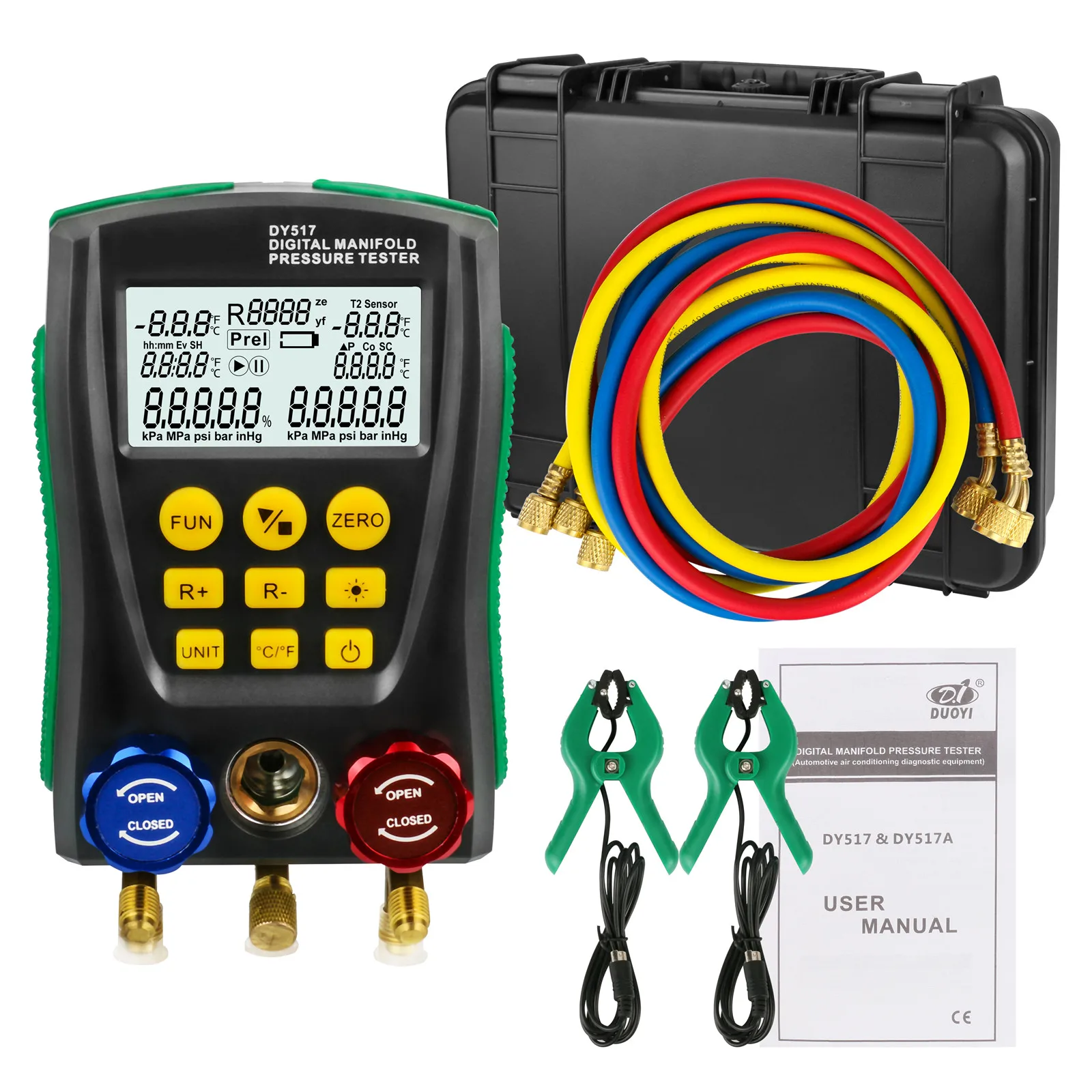 Refrigeration Digital Manifold Gauge Meter HVAC Vacuum Pressure Leakage Temperature Tester Full Kit with Test Clip and Pipe
Refrigeration Digital Manifold Gauge Meter HVAC Vacuum Pressure Leakage Temperature Tester Full Kit with Test Clip and Pipe