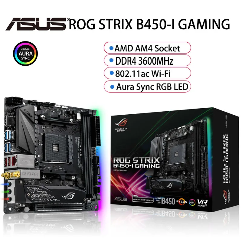 

Socket AM4 Asus ROG STRIX B450-I GAMING Motherboard AM4 AMD B450 DDR4 3600(O.C.) PCI-E 3.0 HDMI Desktop B450 Mainboard Mini-ITX