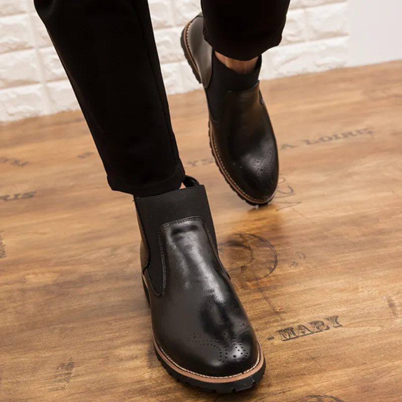 Man Ankle Boots PU Leather Elastic Band Slip On Motorcycle Boots Autumn Business Formal Rome Style Big Size Mens Chelsea Boots
Man Ankle Boots PU Leather Elastic Band Slip On Motorcycle Boots Autumn Business Formal Rome Style Big Size Mens Chelsea Boots