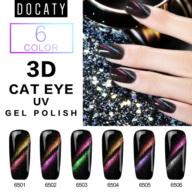 Docaty Блестящий Гель лак для ногтей Charm 3D Магнитный кошачий глаз УФ светодиодный