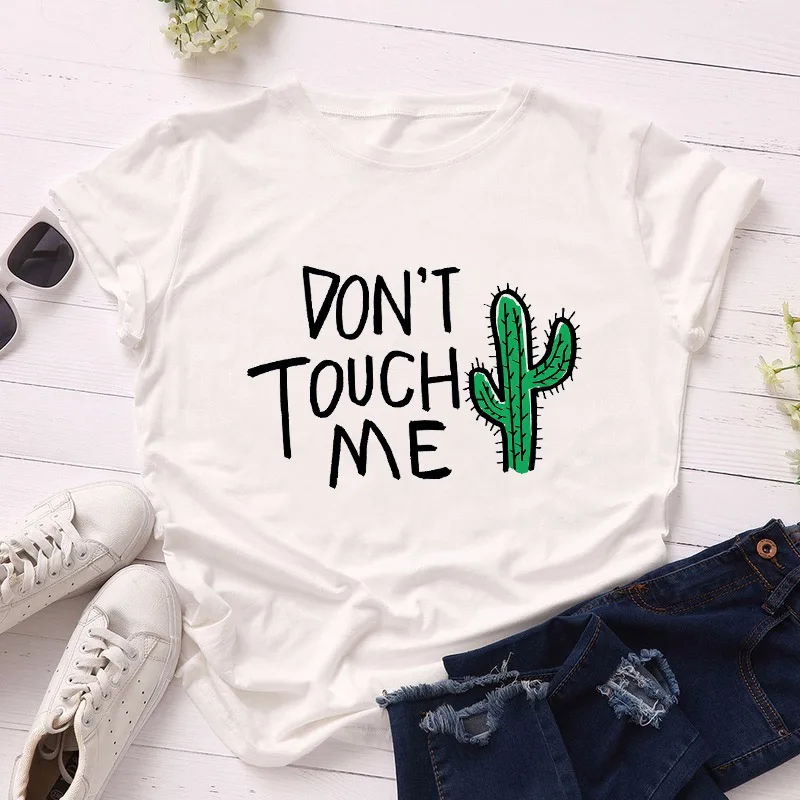 Summer Women's T-shirt Cartoon Cactus Don't Touch Me Letter Printed T-shirt Short Sleeve Casual Fashion Oversized Women Top Tee
Summer Women's T-shirt Cartoon Cactus Don't Touch Me Letter Printed T-shirt Short Sleeve Casual Fashion Oversized Women Top Tee