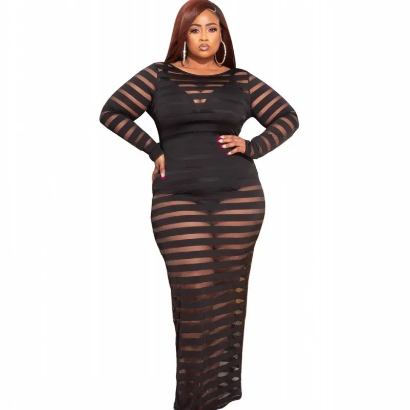 5XL Plus Size Women Maxi Dress Full Sleeve O Neck Slim Robe 2021 New Fashion Striped See Through Sexy Pencil Dress Gown Vestidos
5XL Plus Size Women Maxi Dress Full Sleeve O Neck Slim Robe 2021 New Fashion Striped See Through Sexy Pencil Dress Gown Vestidos