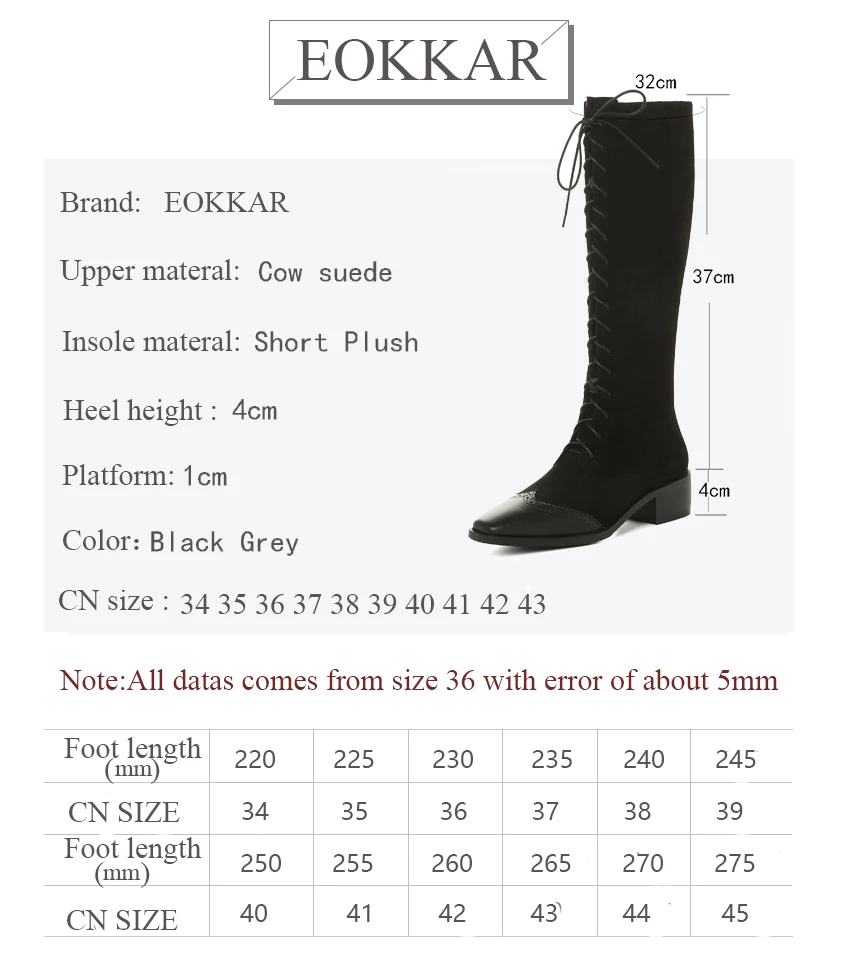 Eokkar 2020 Women Knee High Boots Square Toe Lace Up All Match Cow Suede Square Heel Winter Combat Boots Ladies Shoes Size 34-43
Eokkar 2020 Women Knee High Boots Square Toe Lace Up All Match Cow Suede Square Heel Winter Combat Boots Ladies Shoes Size 34-43