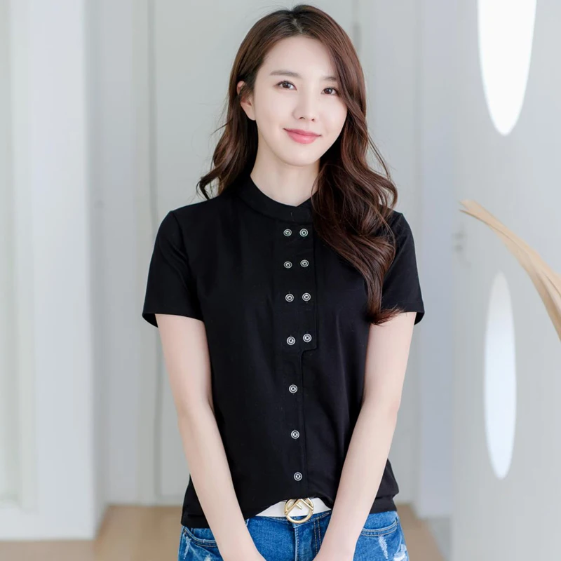 Spring double-breasted shirt half high collar straight women's shirt cardigan short-sleeved T-shirt fashion Korean version
Spring double-breasted shirt half high collar straight women's shirt cardigan short-sleeved T-shirt fashion Korean version
