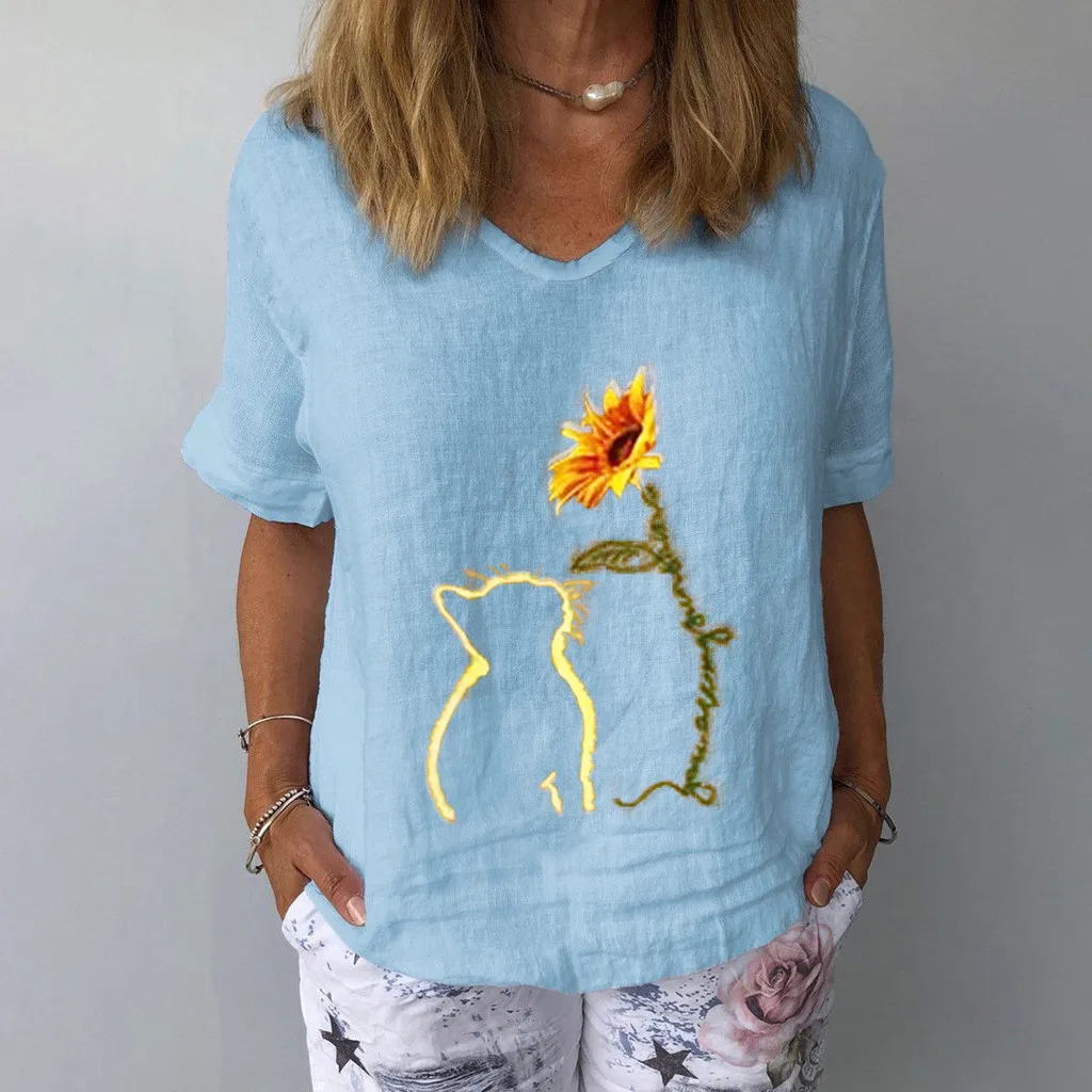 Home&Nest Female Shirts Women Sunflower Print Linen Cotton Shirt Summer V Neck Short Sleeve Blouse Casual Plus Size Womens Tops
Home&Nest Female Shirts Women Sunflower Print Linen Cotton Shirt Summer V Neck Short Sleeve Blouse Casual Plus Size Womens Tops