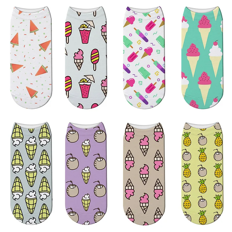 

Cute Hawaiian 3D Print Fruit Watermelon Cotton Socks Kawaii Drink Pineapple Print Socks Elastic Sock Comfortable Dessert Socks