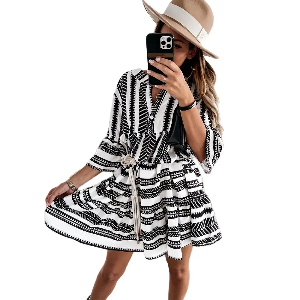 New Design Good Quality Factory Price Fashion Hot Selling Women's Three-Quarter Sleeve Bohemian V-Neck Dress
New Design Good Quality Factory Price Fashion Hot Selling Women's Three-Quarter Sleeve Bohemian V-Neck Dress