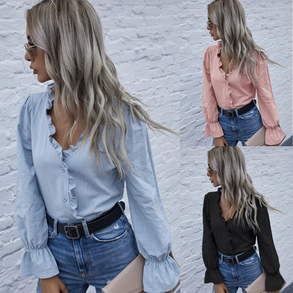 Fashion autumn winter casual V-neck vintage ruffle button shirt blouse for womens Casual Ruffles blouses tops clothes women
Fashion autumn winter casual V-neck vintage ruffle button shirt blouse for womens Casual Ruffles blouses tops clothes women