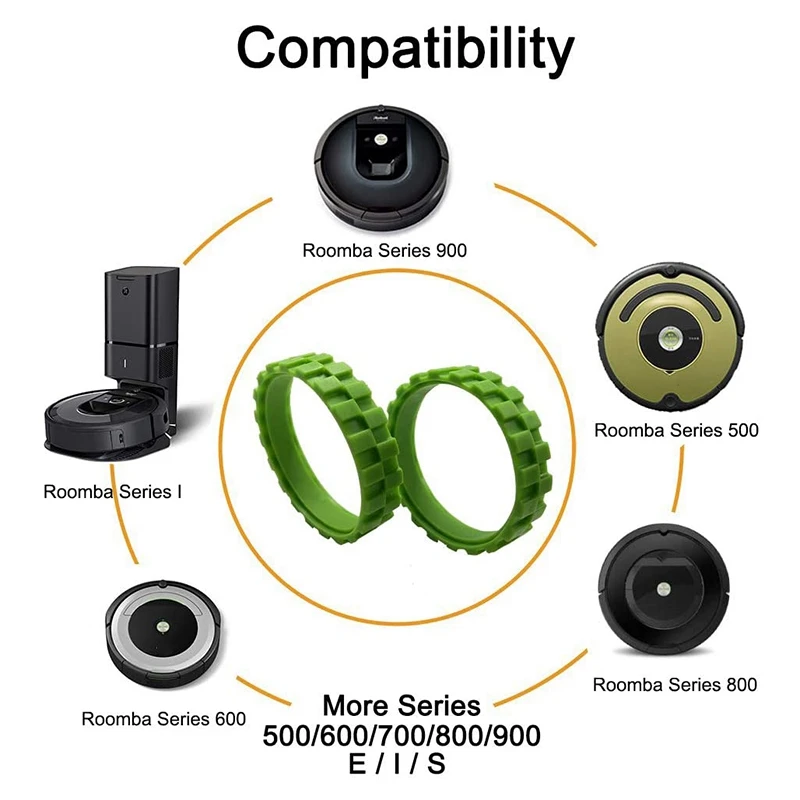 Green Tires for IROBOT ROOMBA Wheels Series 500, 600, 700, 800 and 900 (Pack of 2) Great Adhesion and Easy Assembly
Green Tires for IROBOT ROOMBA Wheels Series 500, 600, 700, 800 and 900 (Pack of 2) Great Adhesion and Easy Assembly