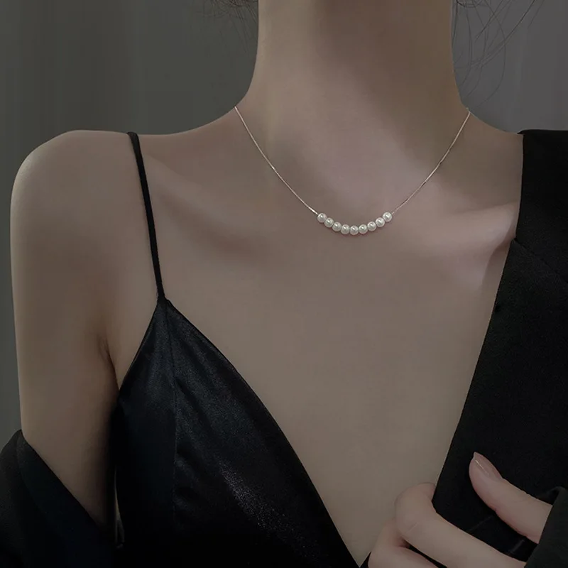 BLACK ANGEL New Simple 925 Sterling Silver Pearl Necklace Versatile Fashion Temperament Clavicle Chain Women Jewelry Party Gifts
BLACK ANGEL New Simple 925 Sterling Silver Pearl Necklace Versatile Fashion Temperament Clavicle Chain Women Jewelry Party Gifts