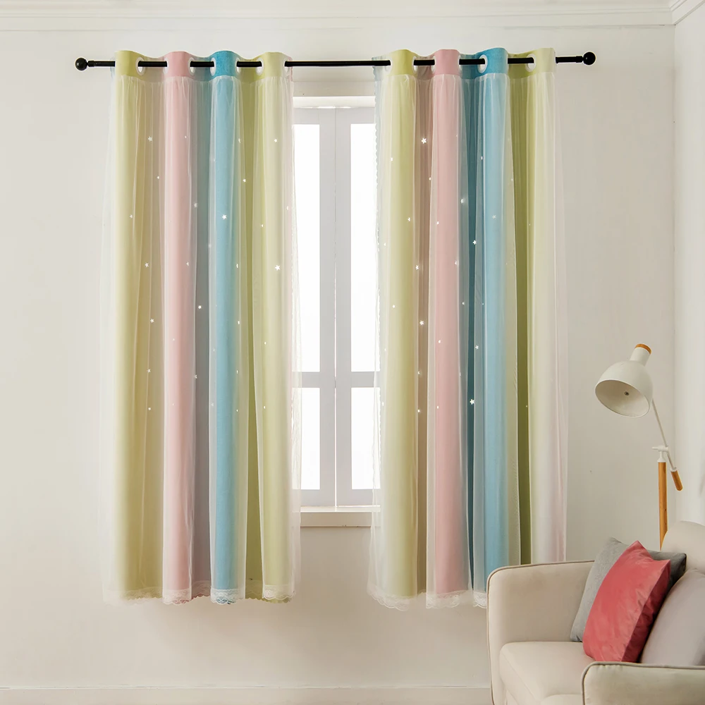 Hollow Star Colorful Double Layer Blackout Curtain Gradient Rainbow Color Curtains For Kids Girls Bedroom Living Room Decoration
Hollow Star Colorful Double Layer Blackout Curtain Gradient Rainbow Color Curtains For Kids Girls Bedroom Living Room Decoration