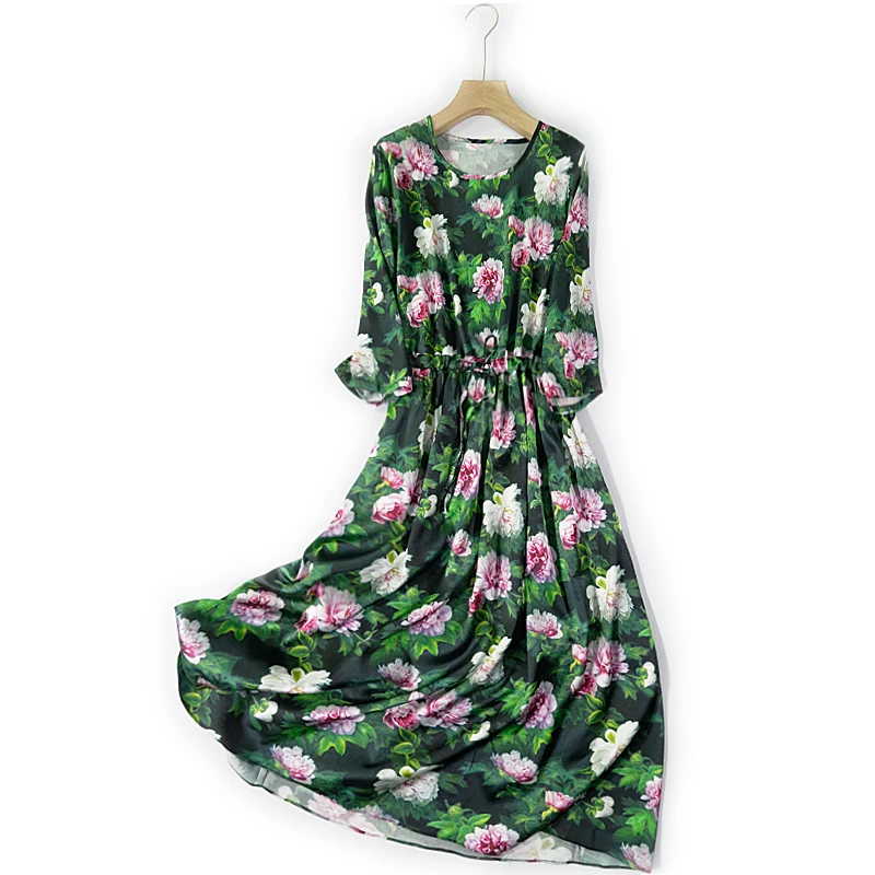 SHUCHAN Bohemian Print Mid-longi Dresses for Women A-Line Three Quarter Sleeve Summer Mid-Calf Silk Vestidos
SHUCHAN Bohemian Print Mid-longi Dresses for Women A-Line Three Quarter Sleeve Summer Mid-Calf Silk Vestidos