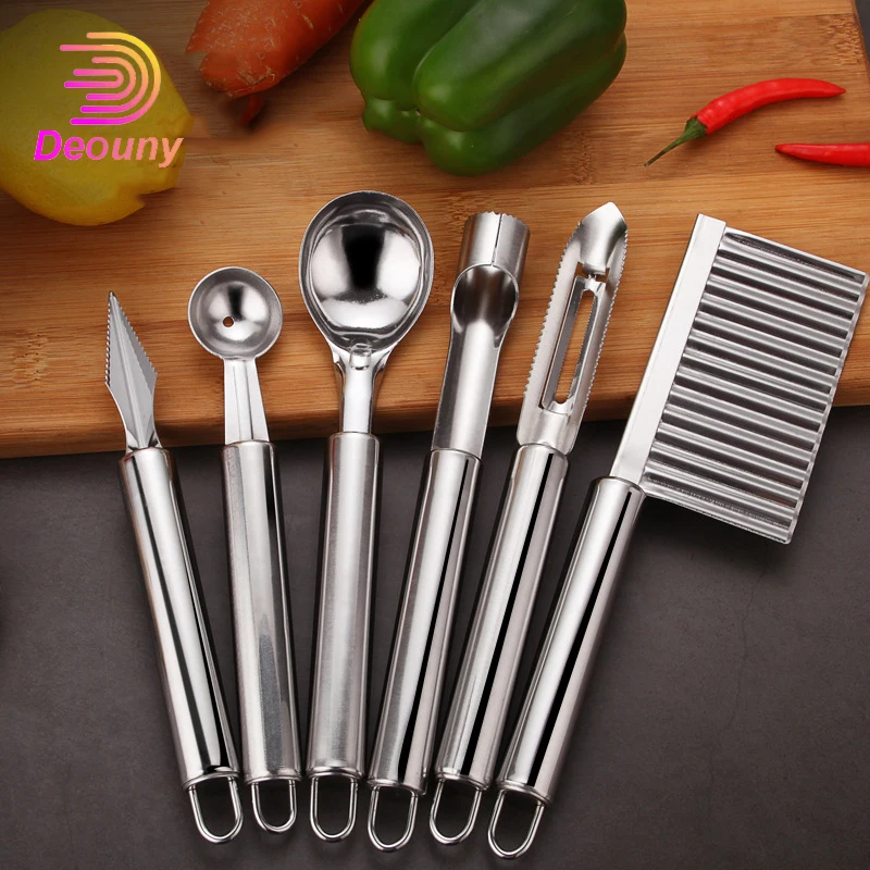 DEOUNY Stainless Steel Kitchen Tool Set of 6 Fruit Vegetables Knife Carving Knife Watermelon Digging Ball Spoon Potato Peeler
DEOUNY Stainless Steel Kitchen Tool Set of 6 Fruit Vegetables Knife Carving Knife Watermelon Digging Ball Spoon Potato Peeler