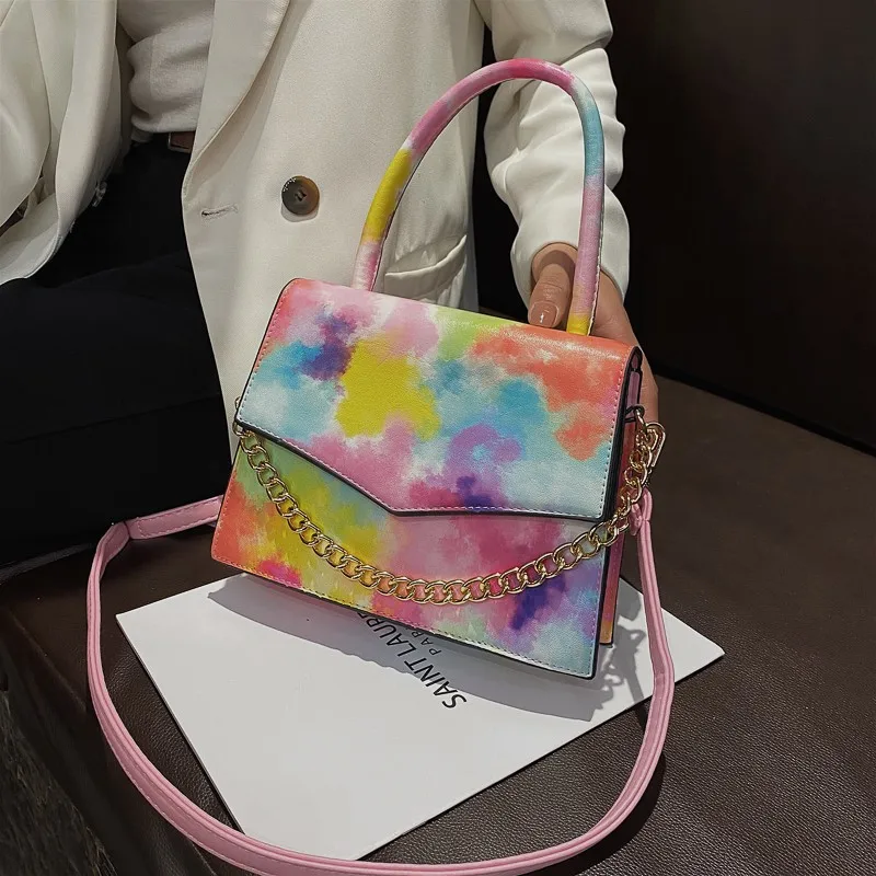 Bag Square Gradient Color Rainbow Bag Fashion Chain Single Shoulder Diagonal Universal Top Handbag Printed Leather Bag 
Bag Square Gradient Color Rainbow Bag Fashion Chain Single Shoulder Diagonal Universal Top Handbag Printed Leather Bag