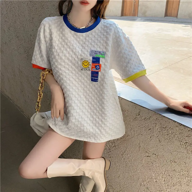 EasyGarment Spring Summer T Shirt Short Sleeve Colorful Crew Neck Patchwork Loose Thick Women Top
EasyGarment Spring Summer T Shirt Short Sleeve Colorful Crew Neck Patchwork Loose Thick Women Top